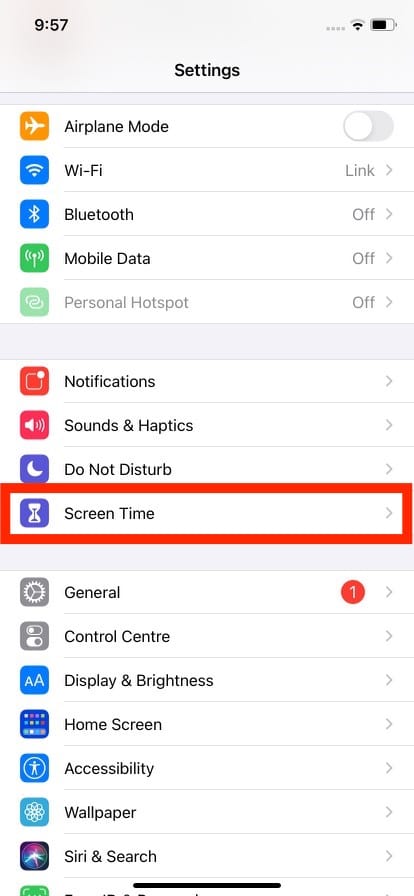 tap on screen time