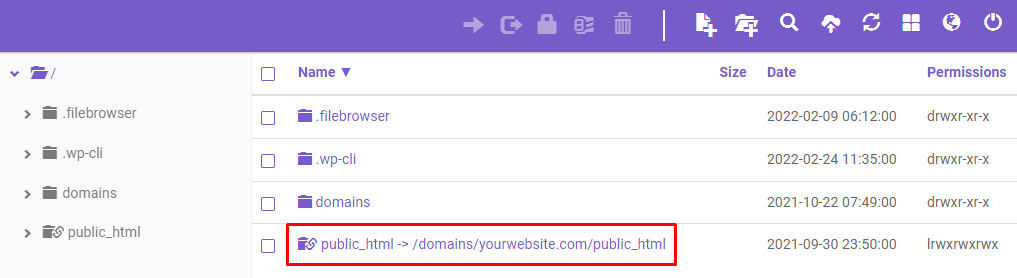 The public_html directory in the file manager