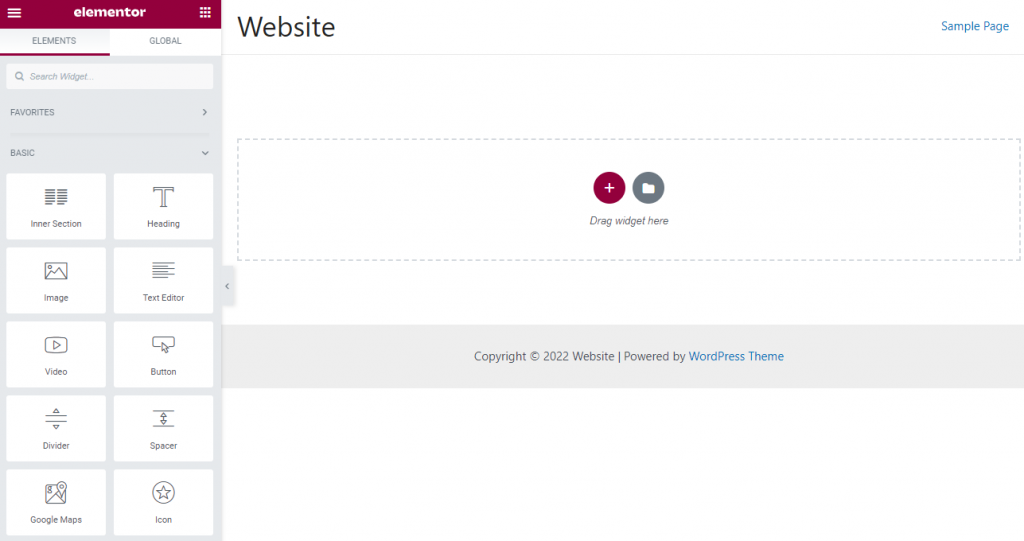 Elementor interface.