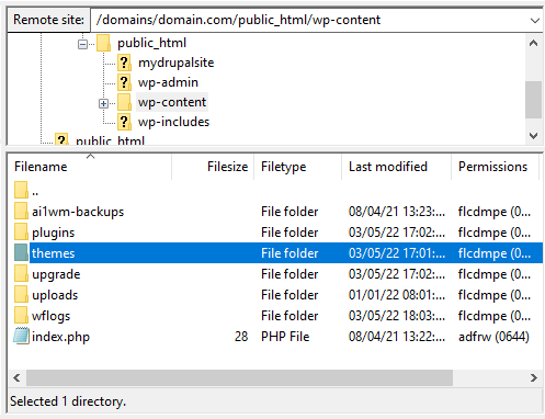 Themes folder in the root directory.