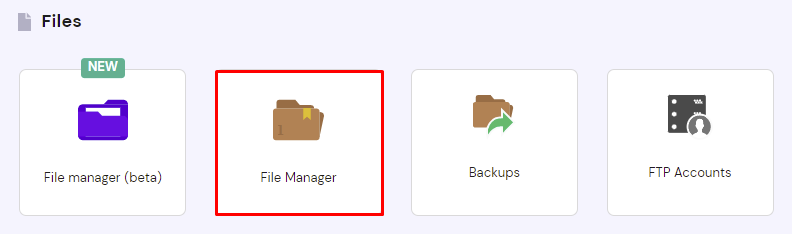 How to locate File Manager in Hostinger hPanel dashboard.