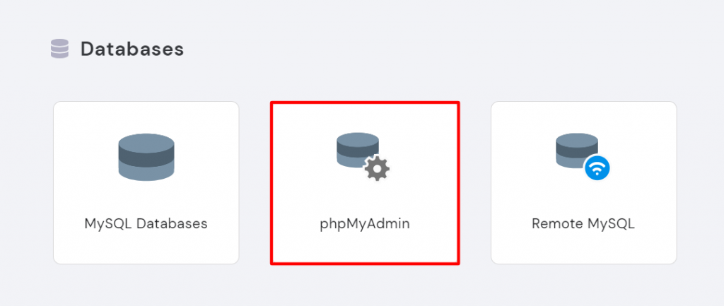phpMyAdmin menu on hPanel.