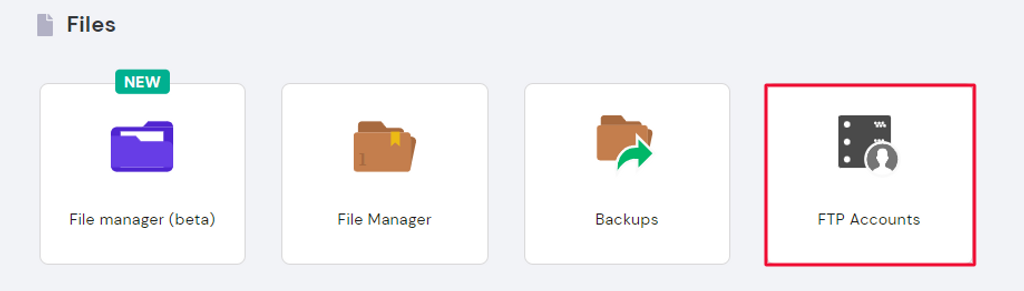 FTP Accounts menu on hPanel.