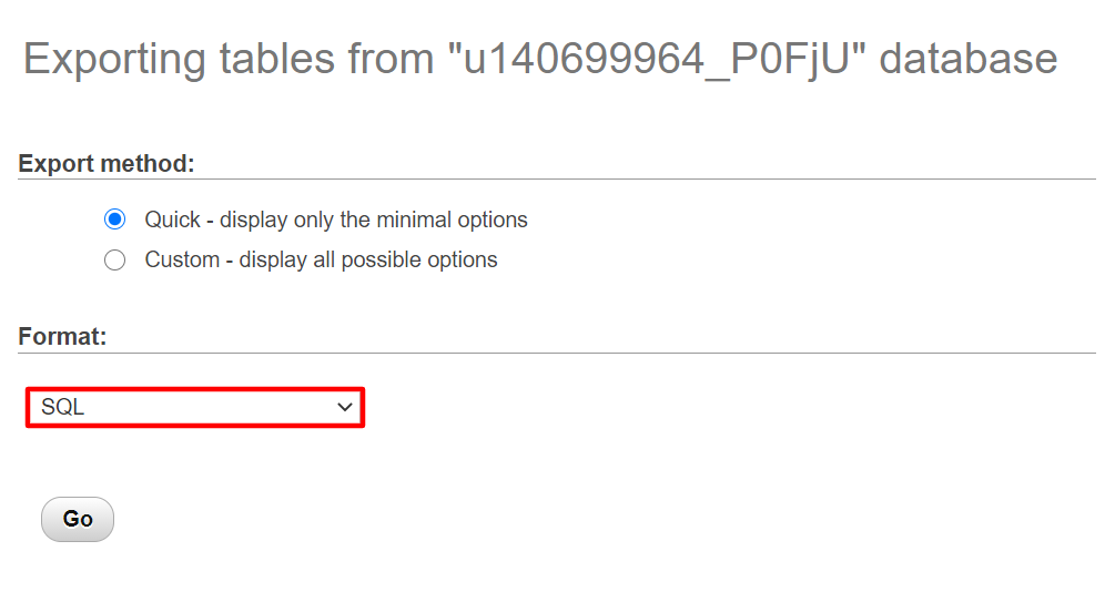 phpMyAdmin export database format.