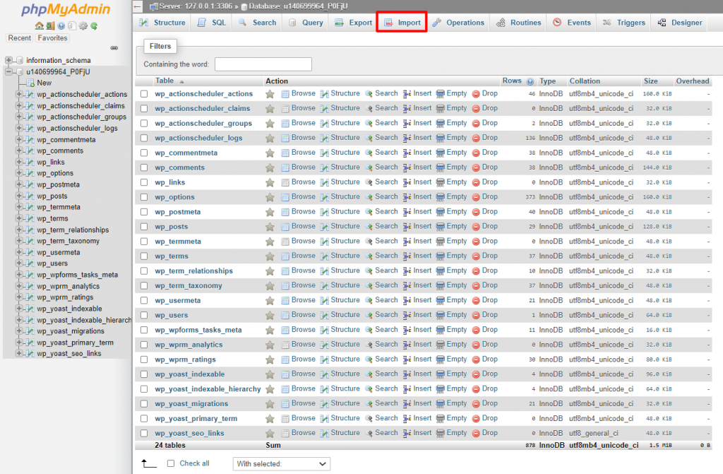 phpMyAdmin import database.