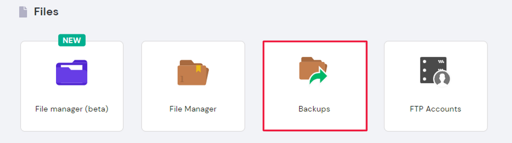 Backups menu on hPanel