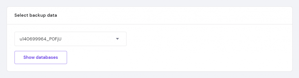 Select backup data in hPanel