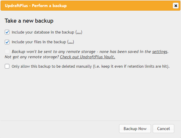 Files and database selection on UpdraftPlus
