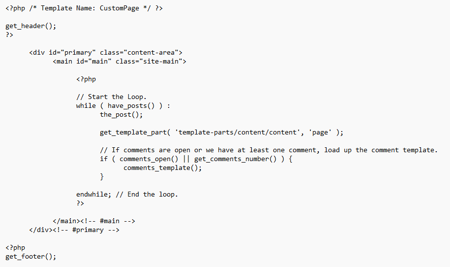 The custom page.php file.