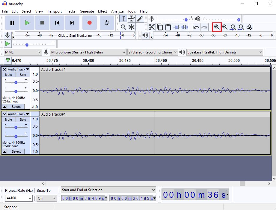 As you will not be able to see the audio latency with naked eyes click on the Zoom in button to look at the audio tracks closely