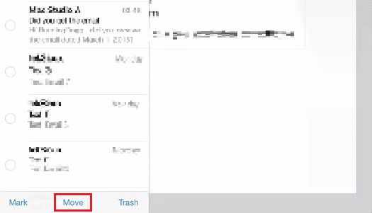 Tap on Move to move the trash emails to inbox | How Can You Get Your Inbox Back on Your iPad