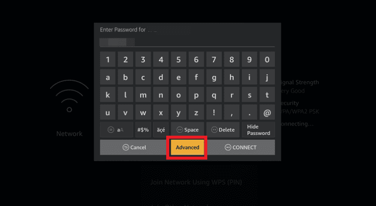 enter password and select the advanced option