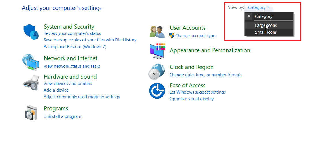 select view by to large icons