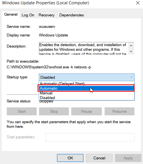 select startup type to automatic. Fix Windows Store Error 0x80240024