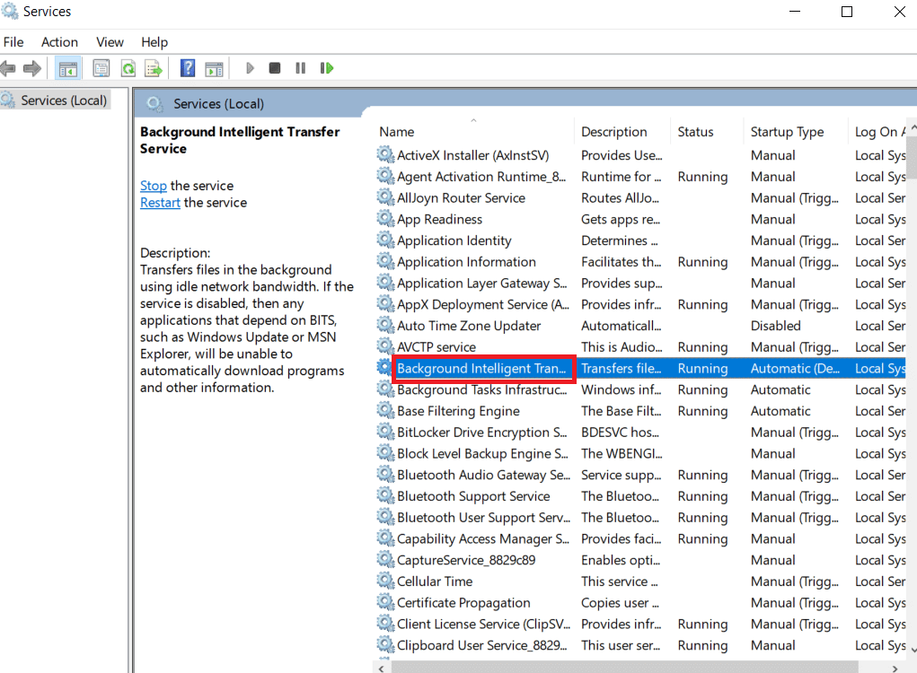 Double click on Background intelligent transfer service