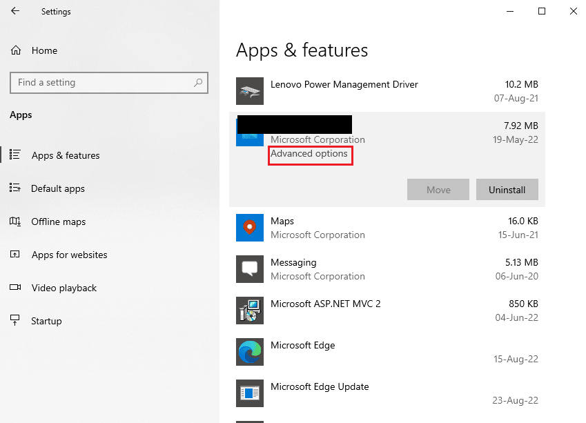 Click on the option Advanced options