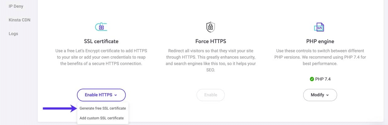 mykinsta add lets encrypt
