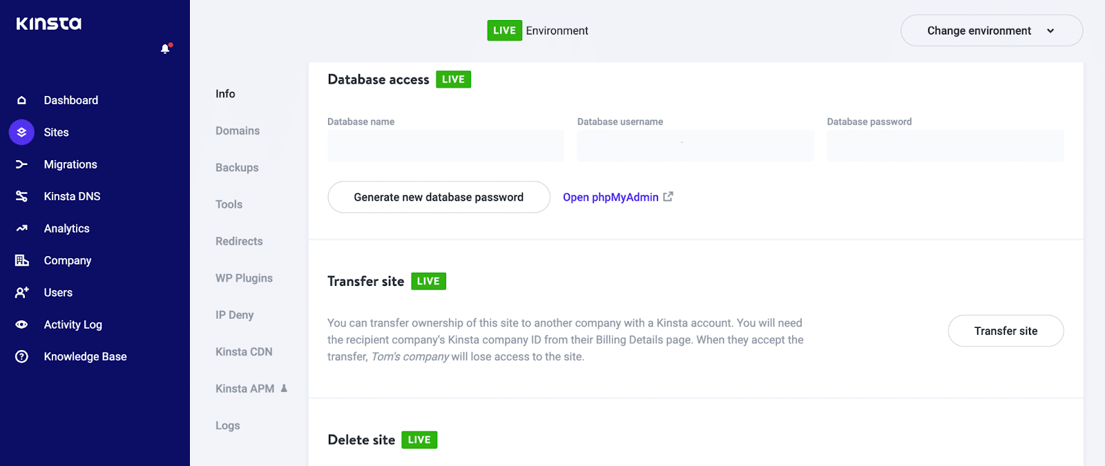 FInd the Database access section