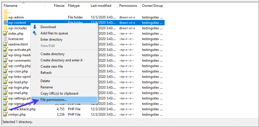 WordPress file permissions.
