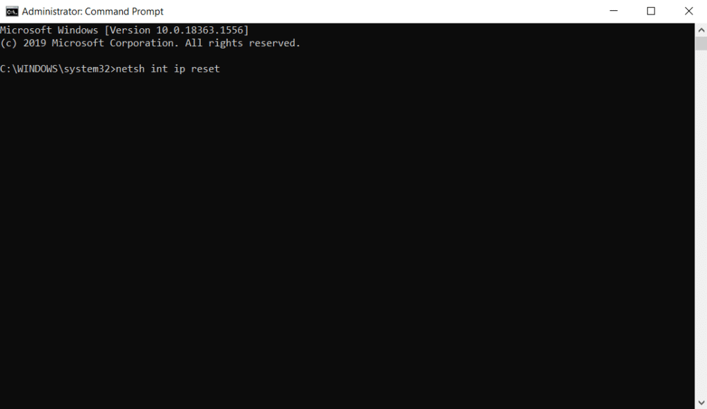 A Windows command prompt with the command