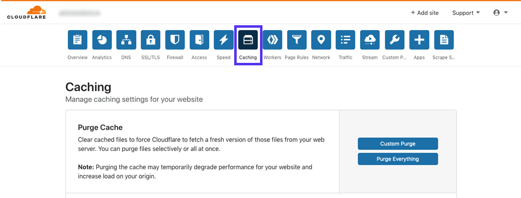 Caching tab on Cloudflare’s site