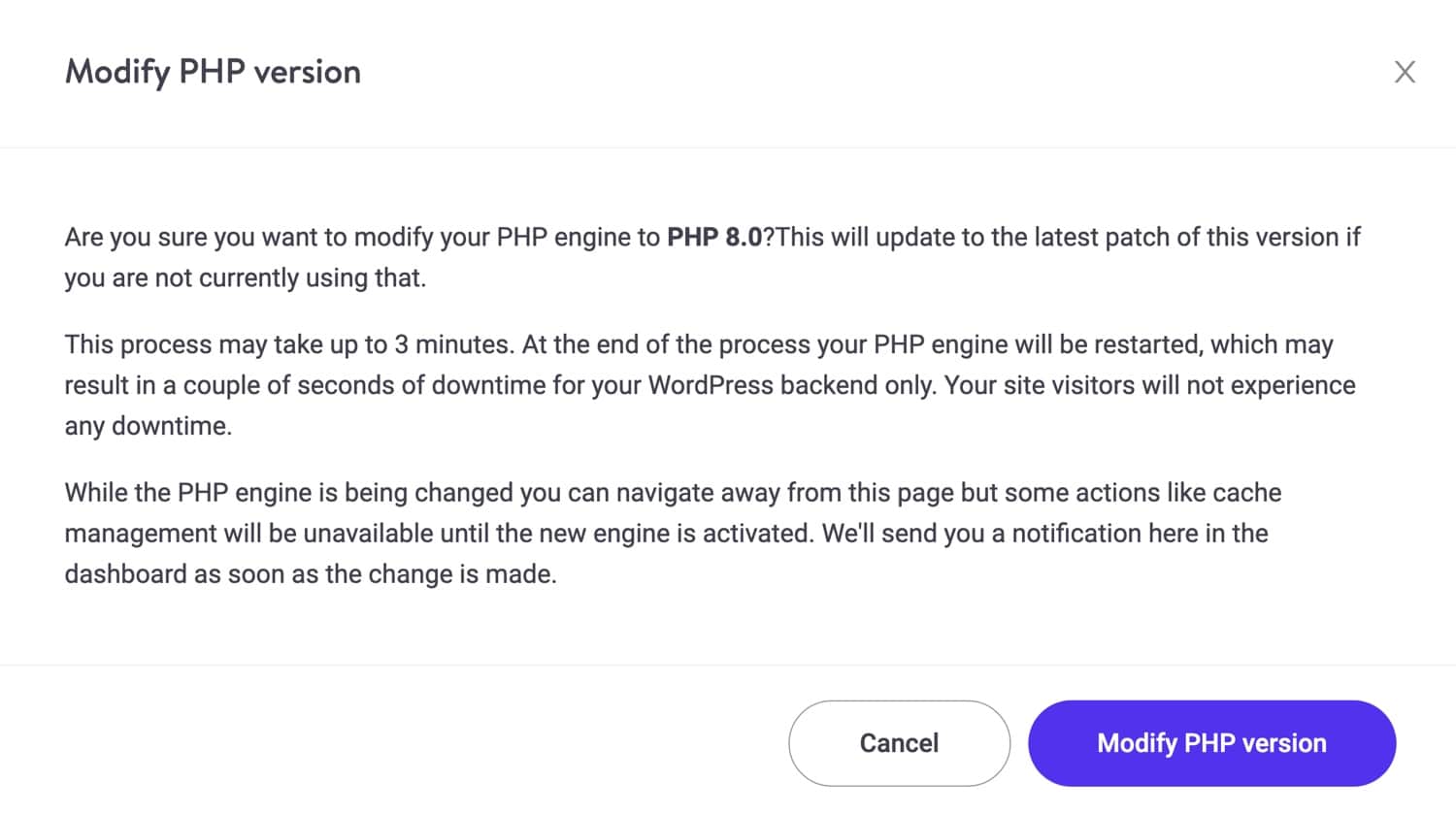 PHP version switch modification.