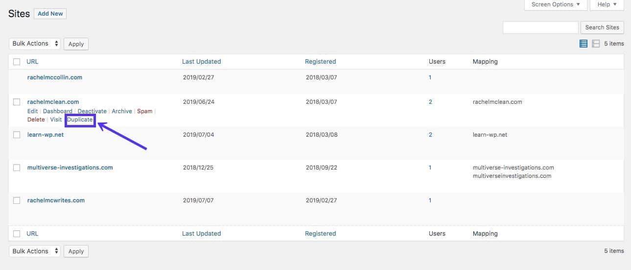 Cloning a site in a multisite network