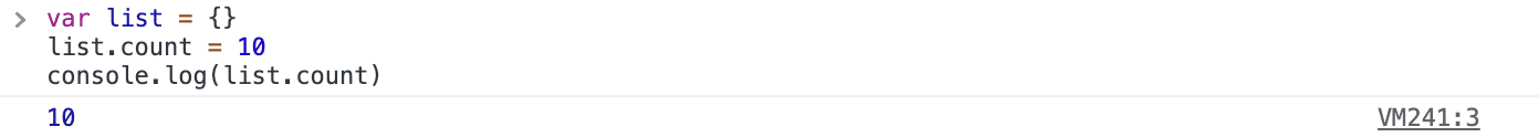 Setting list.count = 10 after initializing list with {} due to which the output is 10.