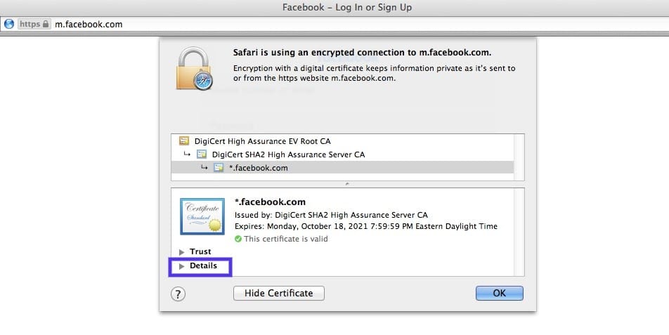 Check if Keychain trusts the certificate in preferences