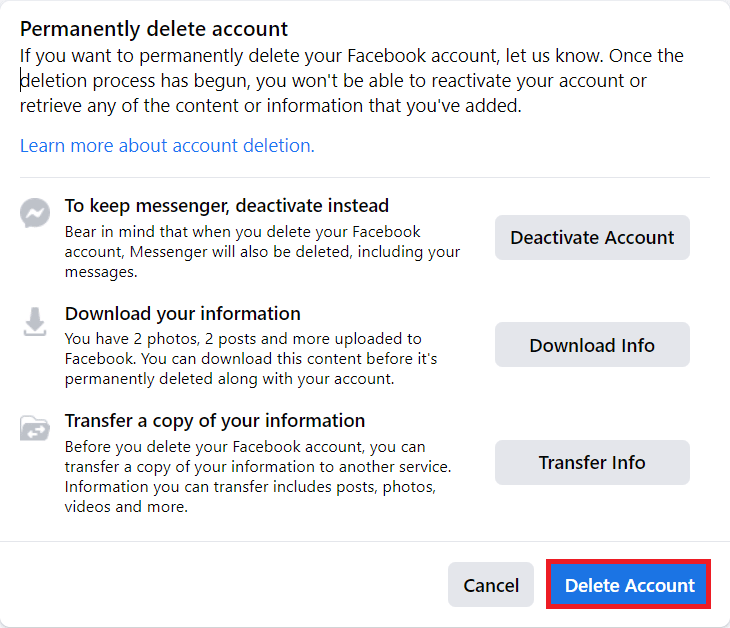 Click on Delete Account