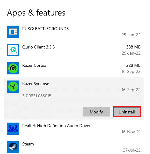 Select Uninstall button