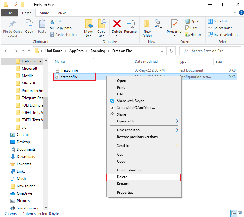 click on the Delete option