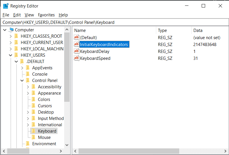 Navigate to keyboard in Registry Editor in HKEY_USERS