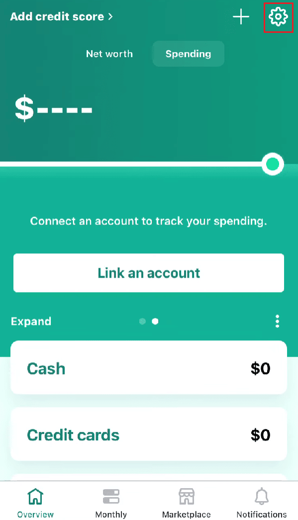 Tap on the Settings gear icon from the top right corner | How to Remove an Account from Mint