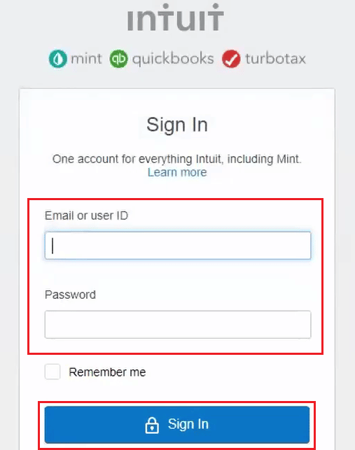 Sign In to your Intuit Mint account in your browser
