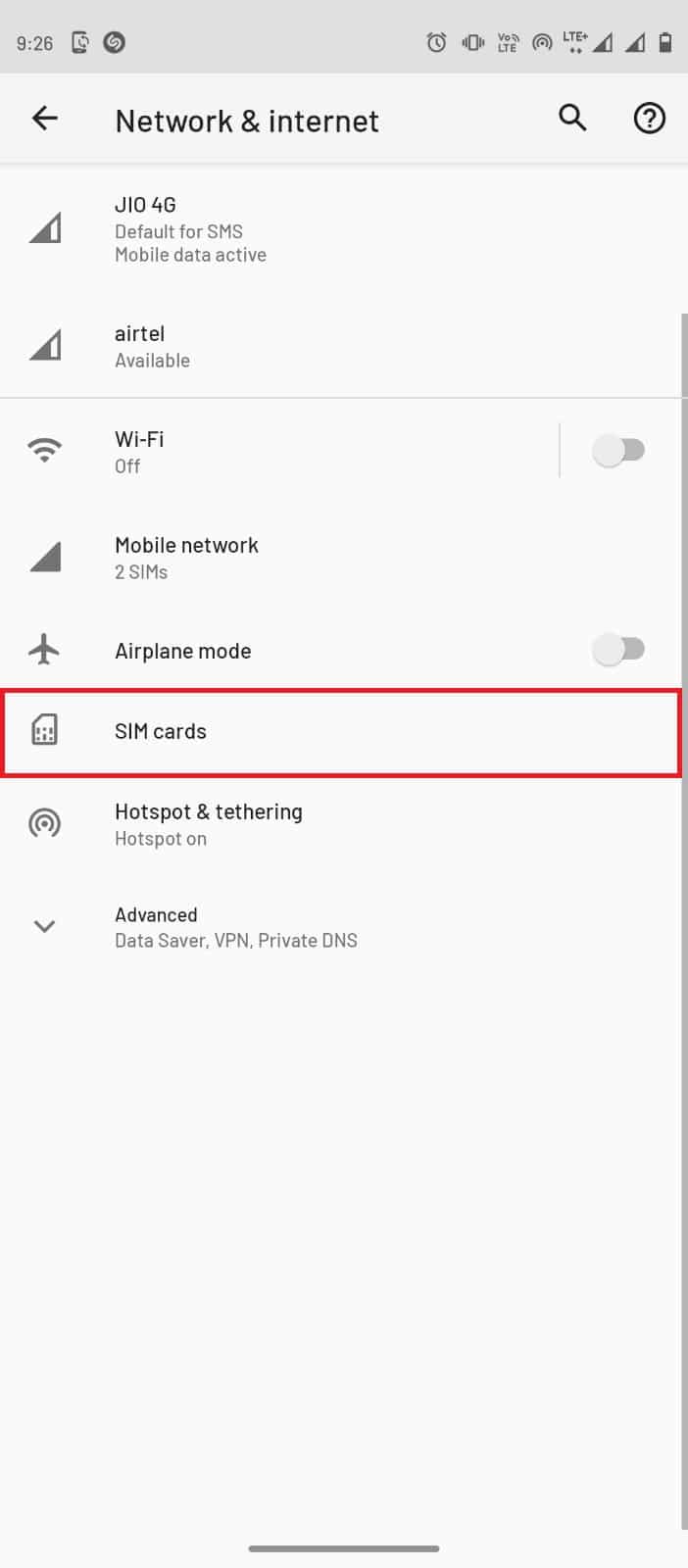 tap on SIM cards. Fix Wyze Error 07 on Android