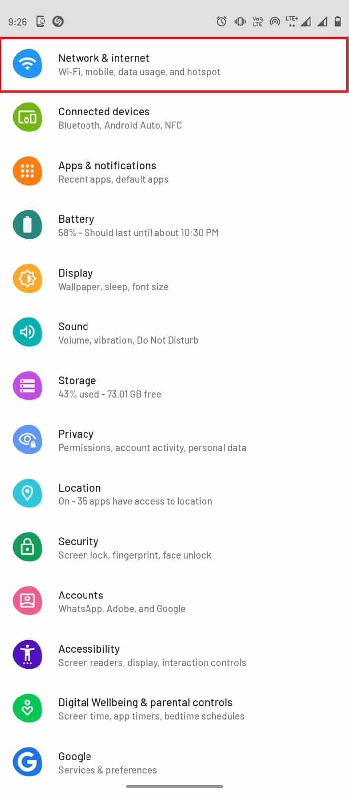 Tap on Network and internet