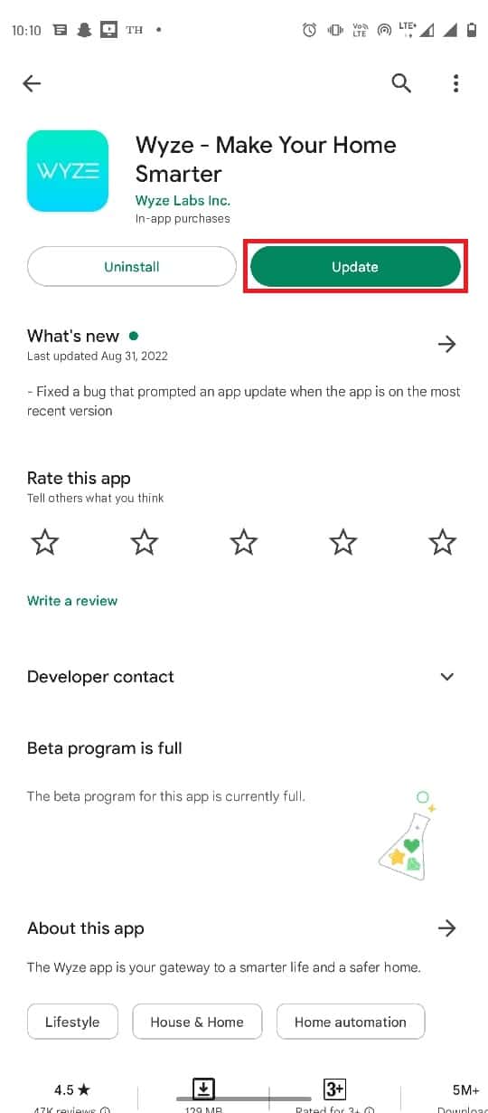 Tap on the Update button to install the latest update. Fix Wyze Error 07 on Android