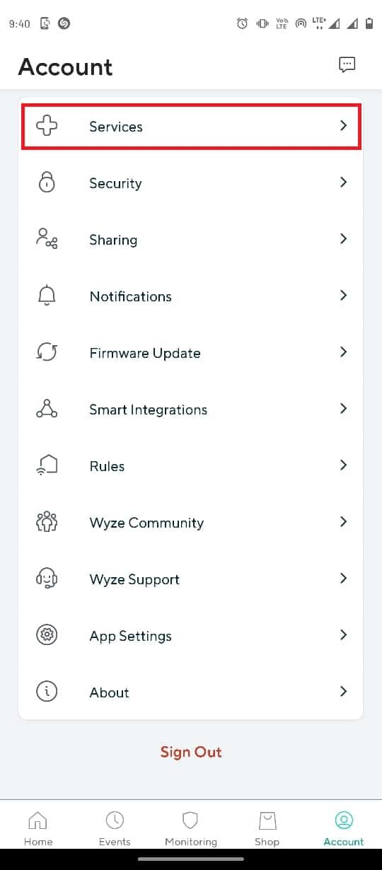 tap on the Services tab. Fix Wyze Error 07 on Android
