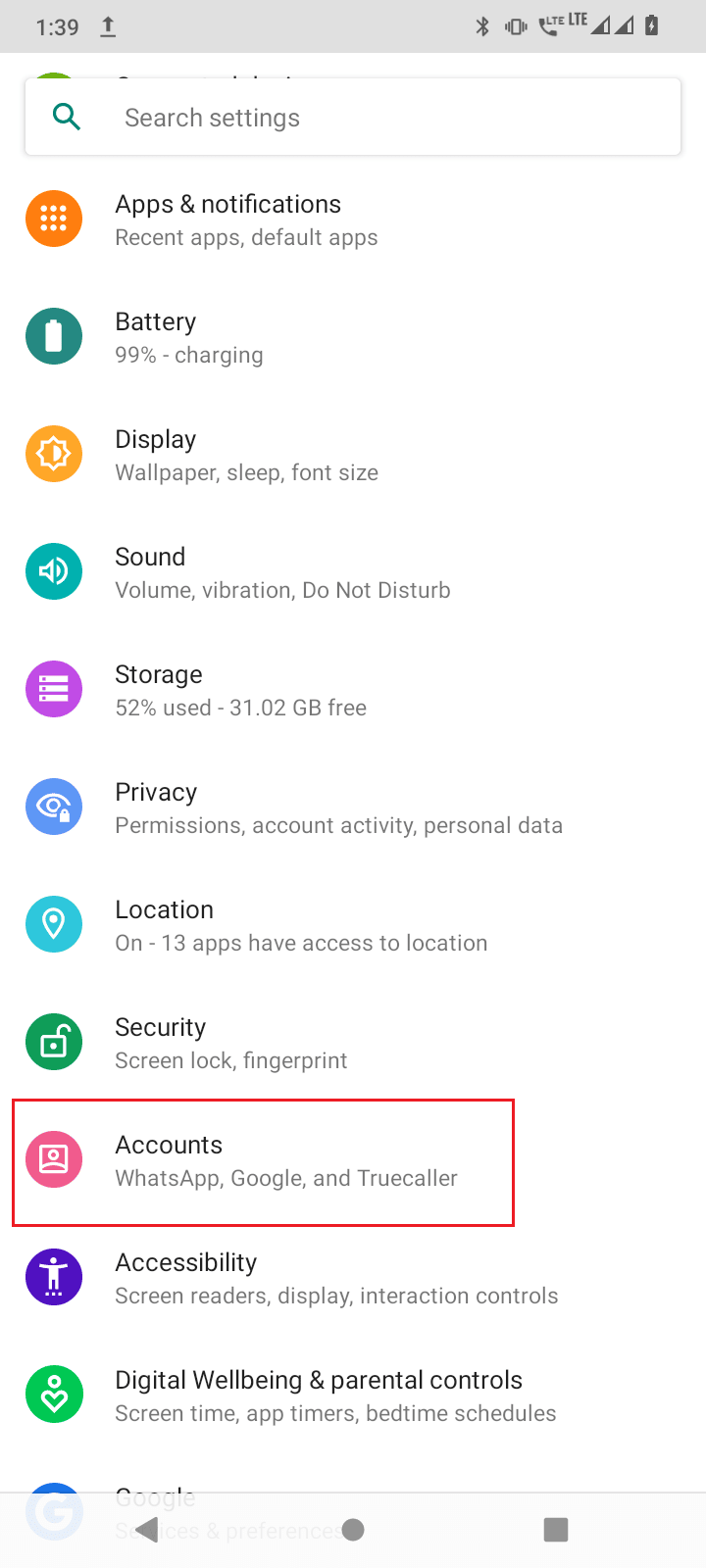 tap on Accounts. Fix Error Retrieving Information from Server RPC