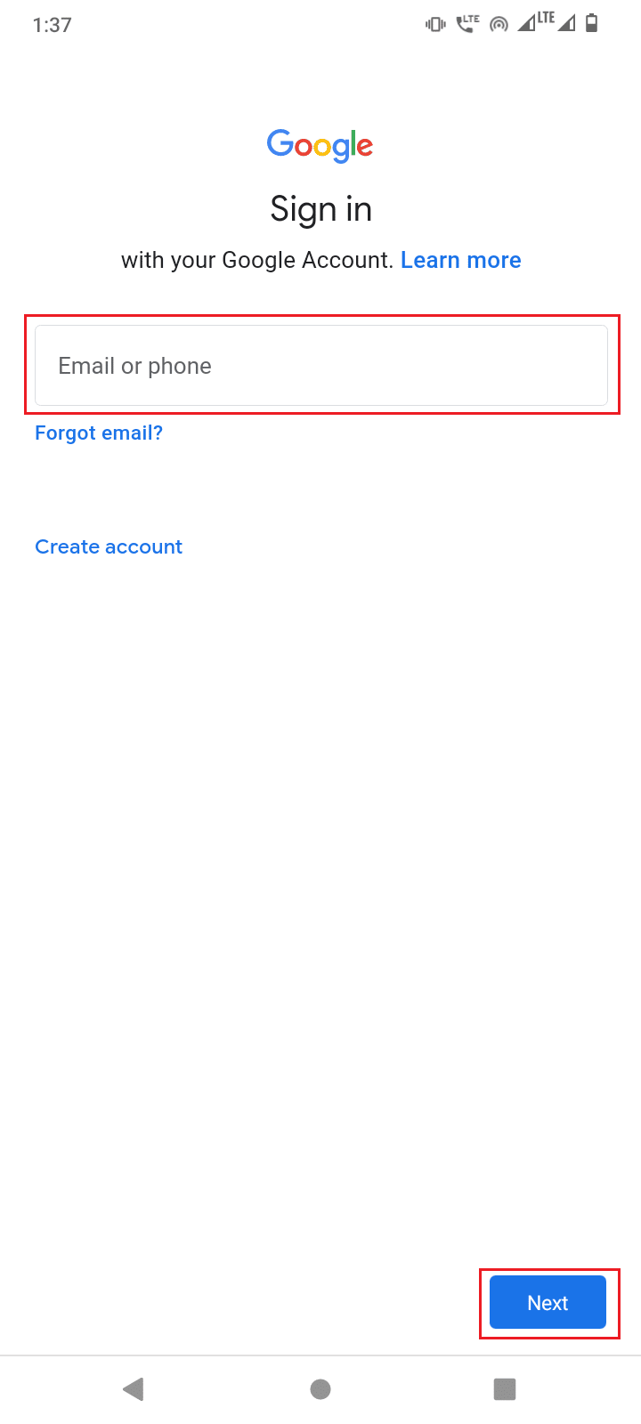 enter email and tap next. Fix Error Retrieving Information from Server RPC
