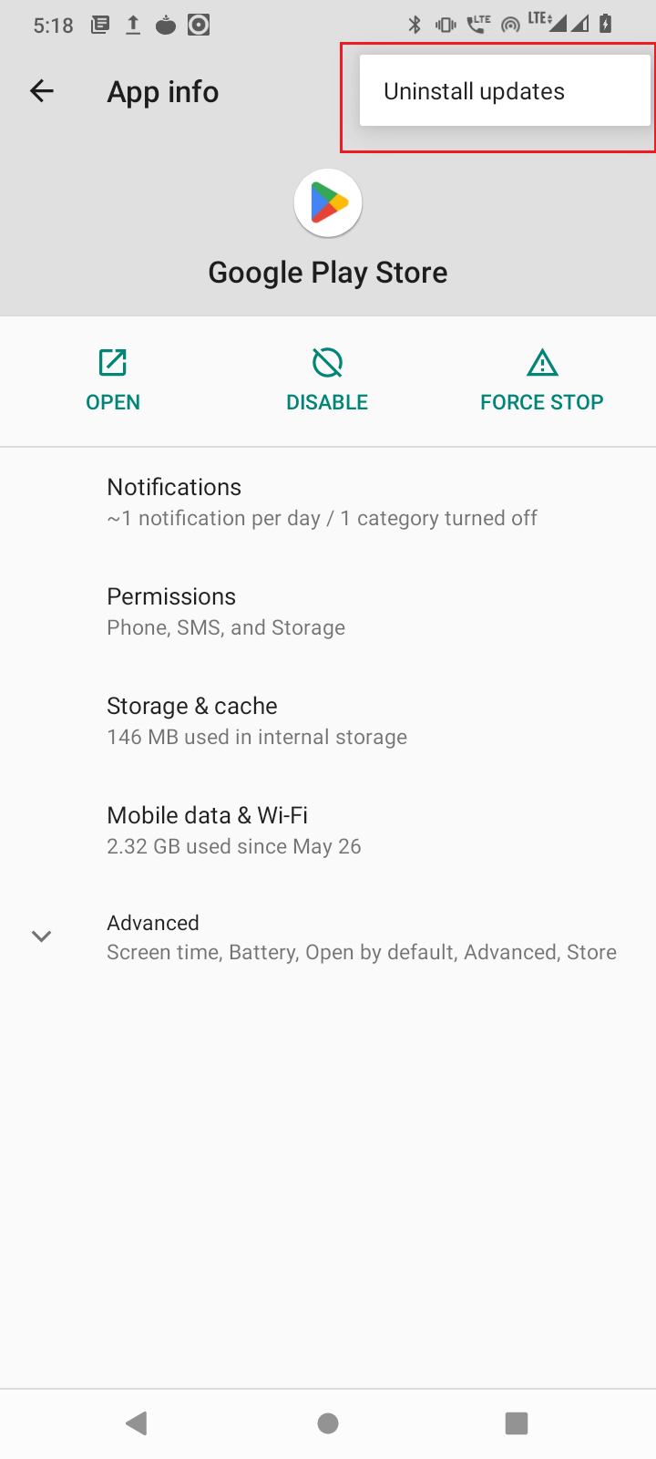 tap uninstall updates