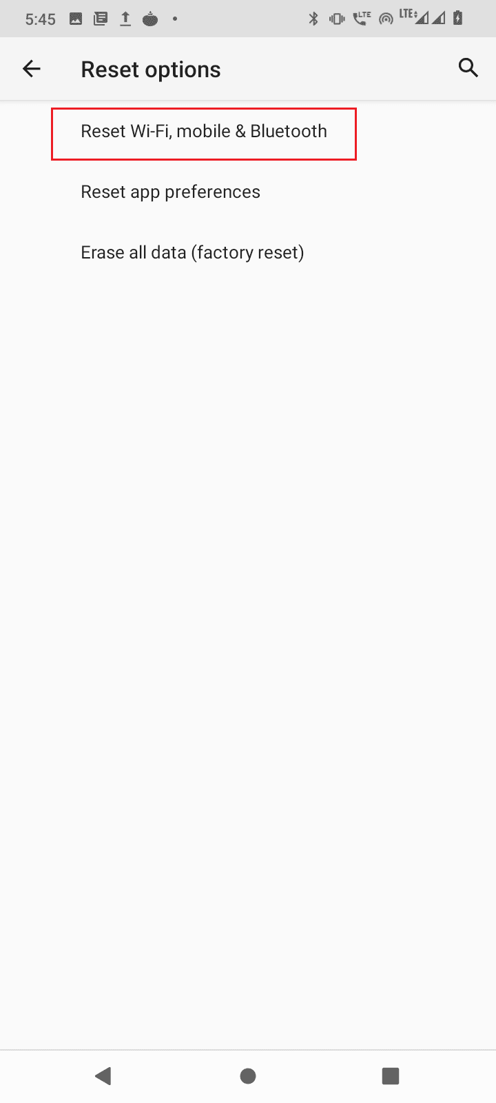 tap reset wifi mobile and bluetooth