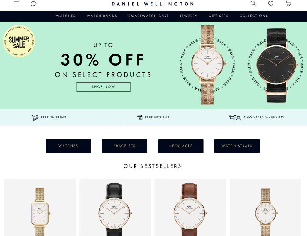 Daniel Wellington is one excellent Gatsby-WordPress website example