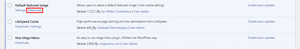 Deactivating a WordPress plugin one by one