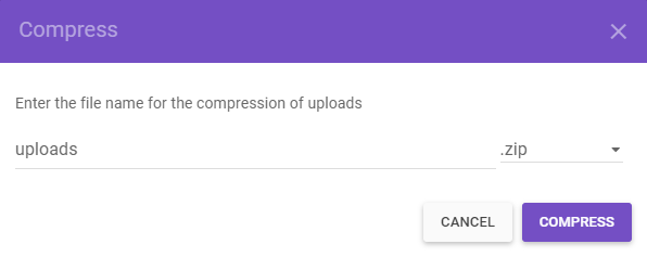 Compressing the Uploads folder into a ZIP file