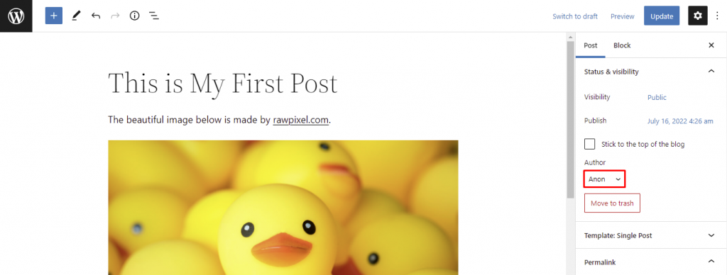 Changing a post's author via the WordPress editor