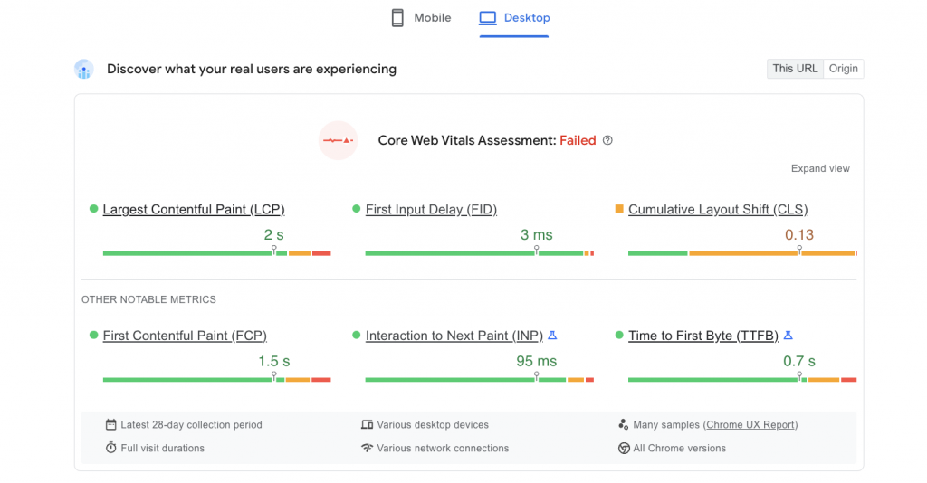 PageSpeed Insights results example for desktop devicesPageSpeed Insights results example for desktop devices
