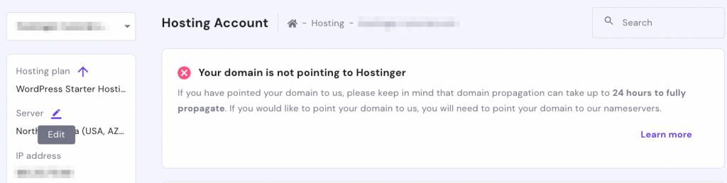 Changing server location on hPanel