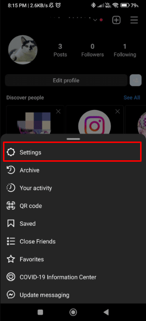 Then tap on the Settings option under the hamburger menu options. 